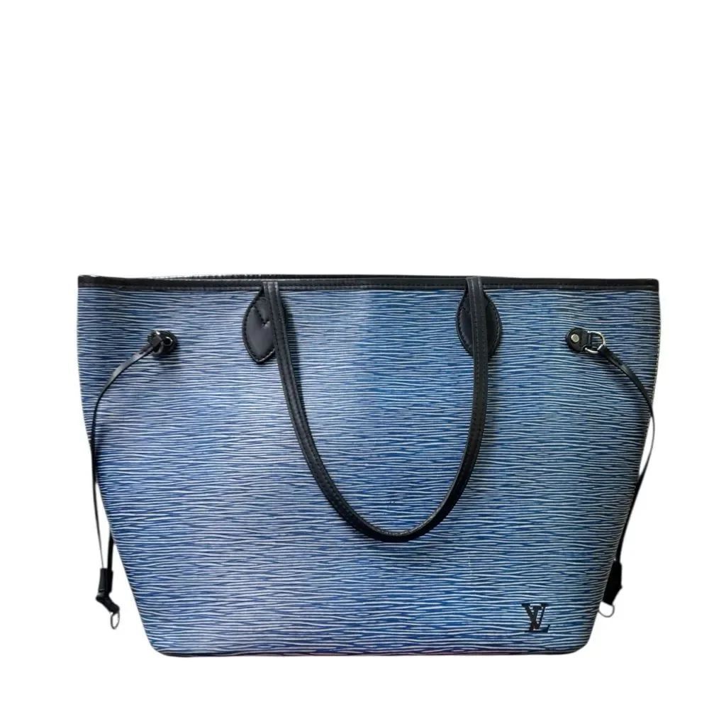 Louis Vuitton Blue Denim Epi Leather M51053 LV Neverfull MM Tote Bag Zip Pouch